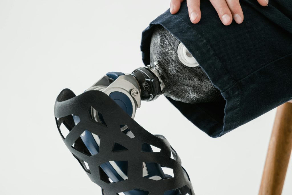 pexels-photo-8437040-8437040 A detailed close-up of a prosthetic leg showcasing innovative technology and design.